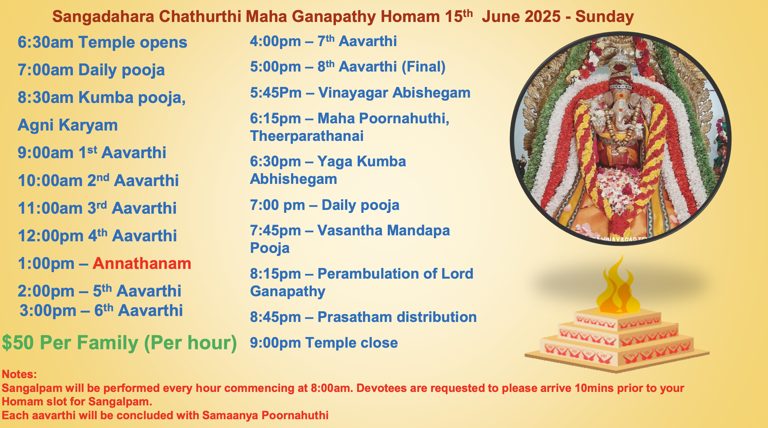 Sangadahara Chathurthi Maha Ganapathy Homam Schedule (15th June 2025)